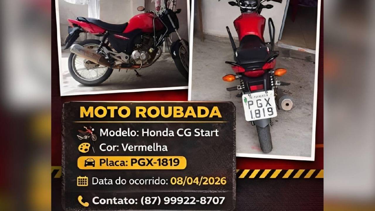 MOTO É ROUBADA EM TERRA NOVA-PE 