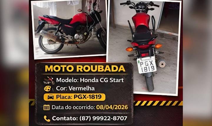 MOTO É ROUBADA EM TERRA NOVA-PE 