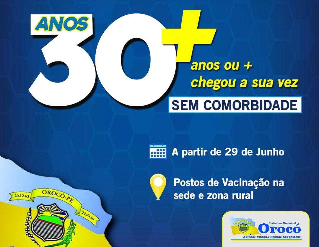 Covid-19: Orocó começa a vacinar pessoas acima de 30 anos.