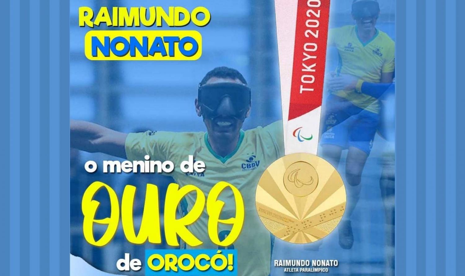 Paralimpíadas: Orocoense Raimundo Nonato conquista medalha de ouro em Toquio.