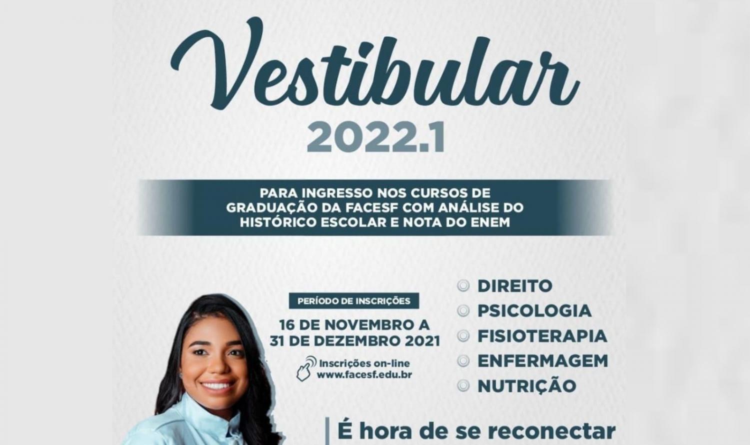 Estão abertas as inscrições para o vestibular 2022.1 da Facesf