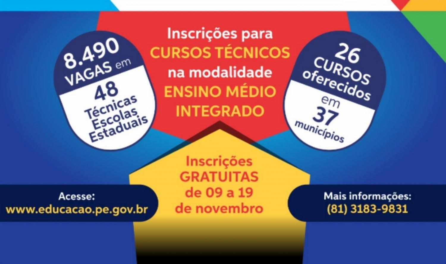 Governo de PE abre 8.490 vagas para 26 cursos em 48 escolas técnicas em 37 cidades
