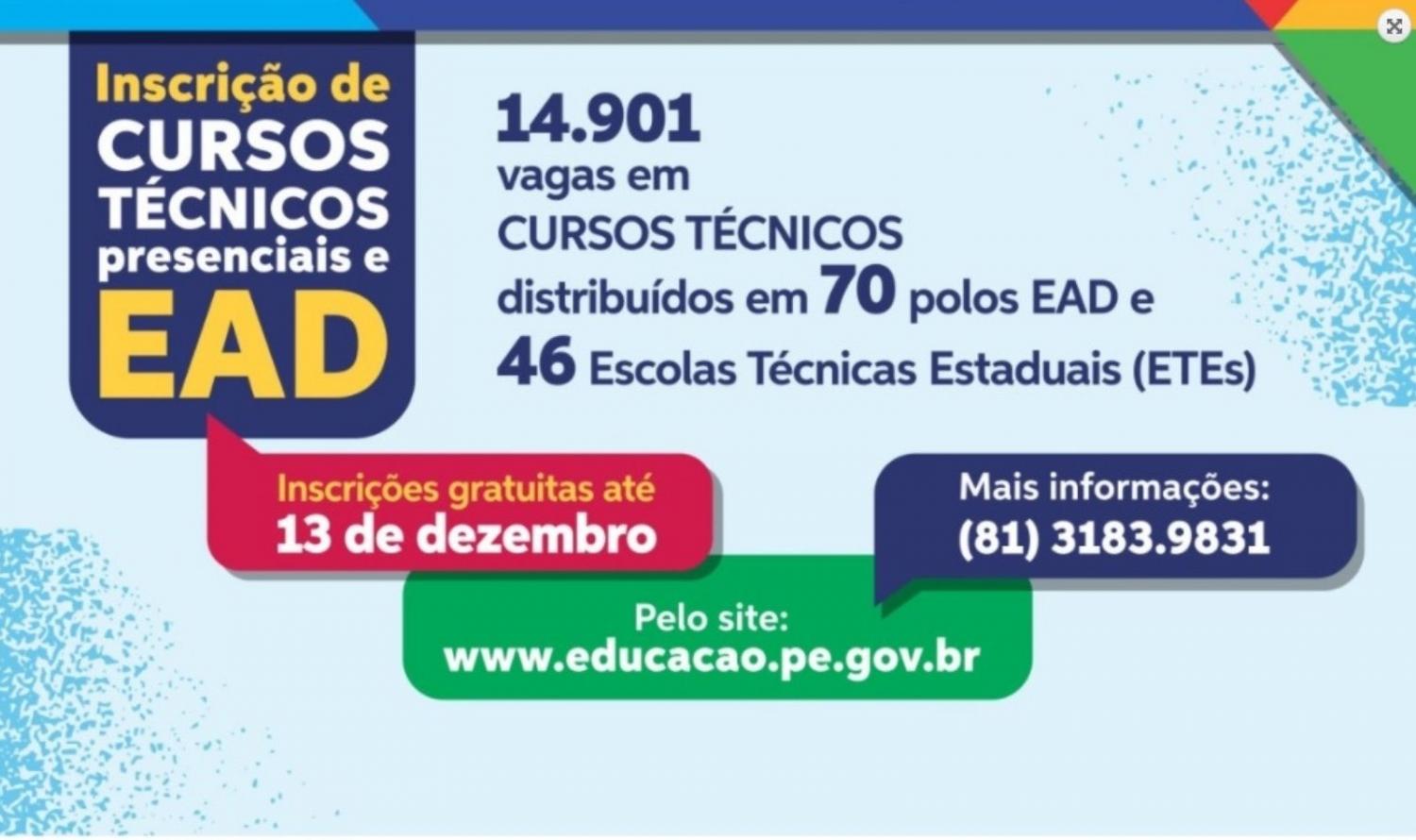 Secretaria de Educação e Esportes abre mais de 14 mil vagas para cursos técnicos