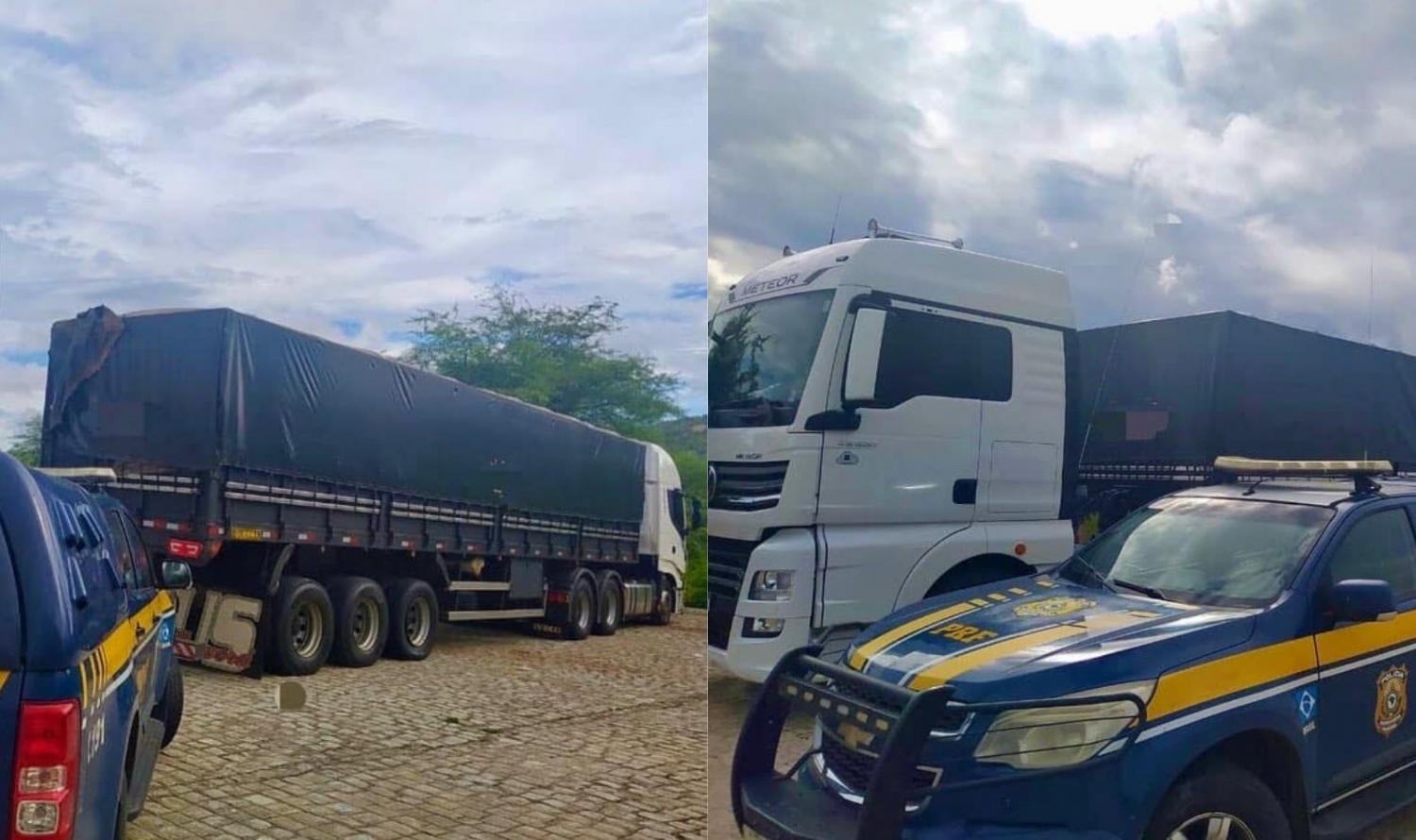 Caminhões com carga de madeira irregular são retidos pela PRF em Sertânia, PE