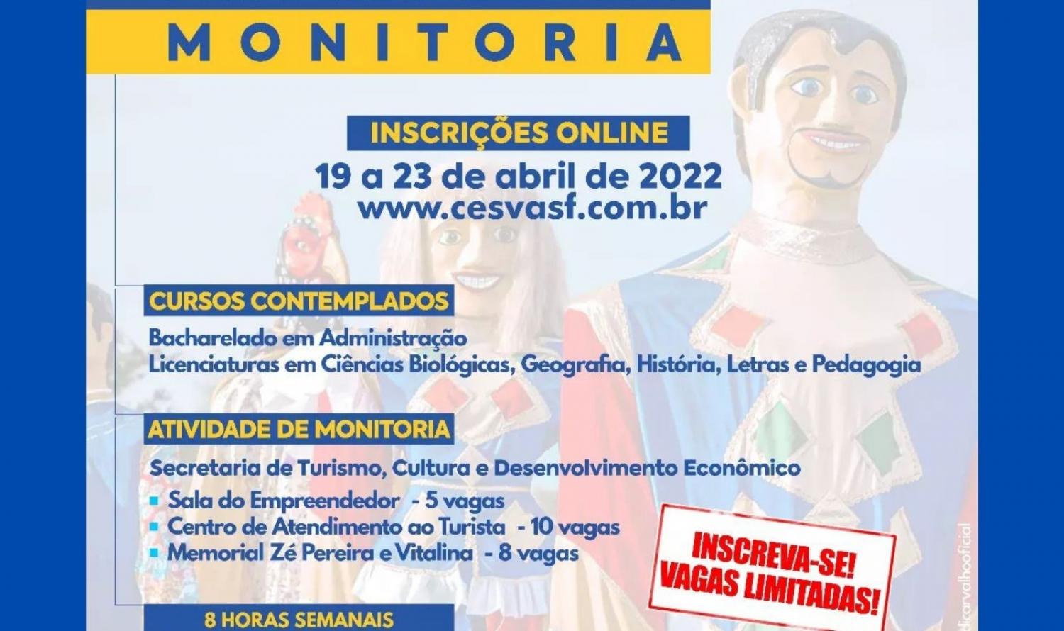 CESVASF abre inscrições para o processo seletivo de monitoria