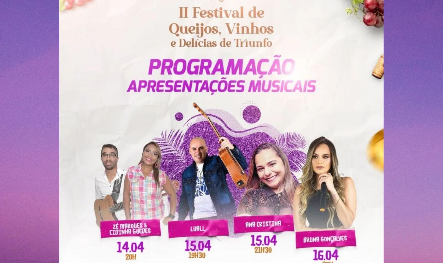 Prefeitura de Triunfo divulga programação cultural do II Festival de Queijos, Vinhos e Delícias