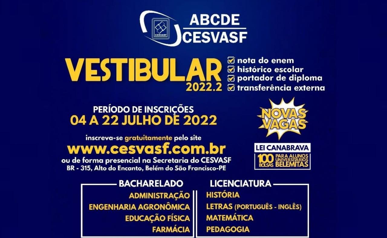 Belém do São Francisco: Estão abertas as inscrições para o vestibular CESVASF 2022.2
