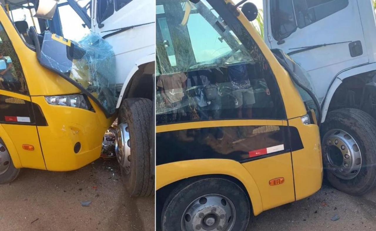 Acidente entre ônibus escolar e caminhão deixa 17 feridos em Lagoa de Itaenga, PE