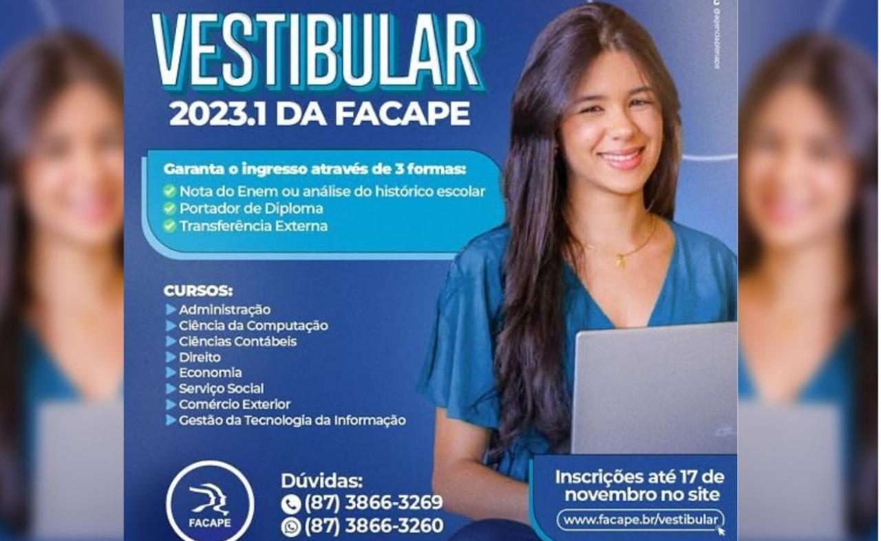 Petrolina: Facape abre inscrições para o vestibular 2023.1