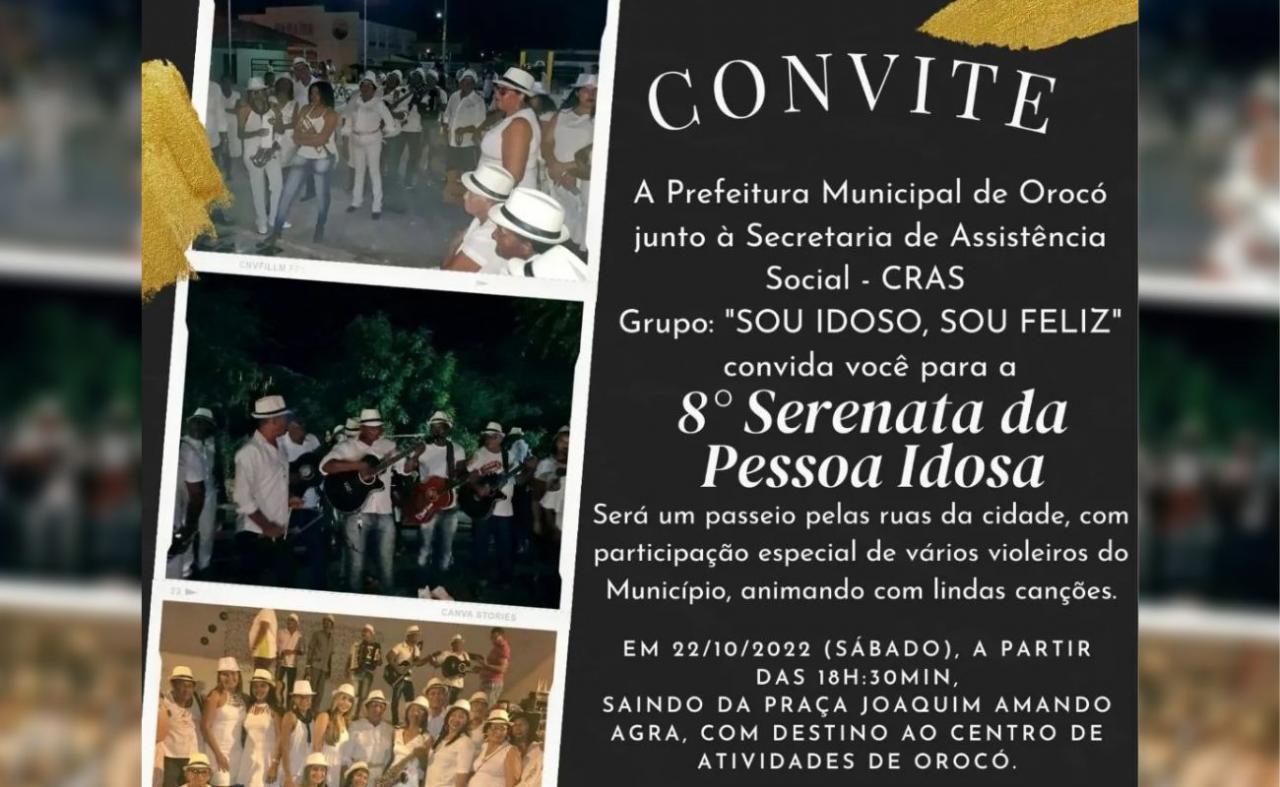 Orocó vai realizar a 8° Edição da Serenata da Pessoa Idosa.