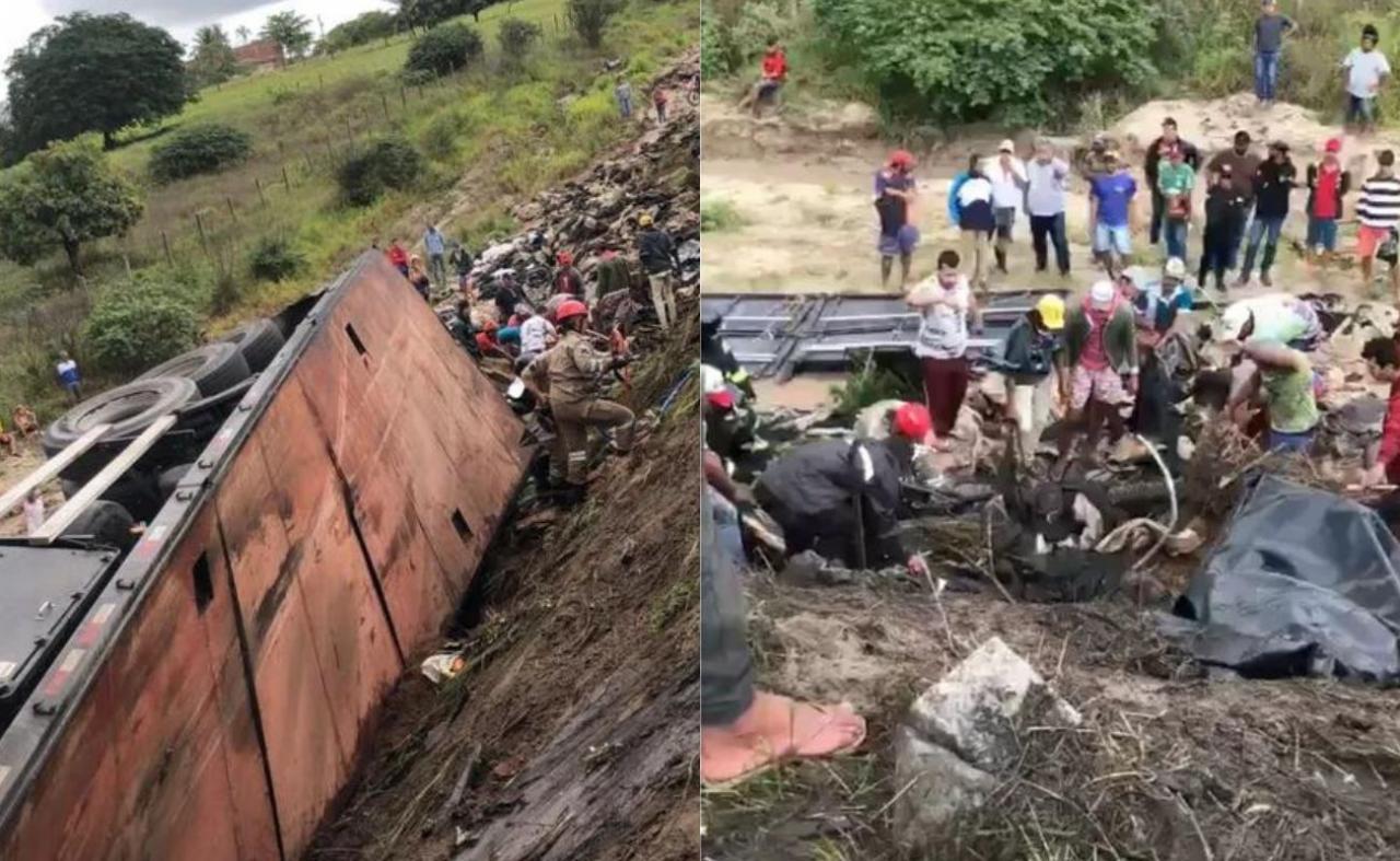 Carreta perde o controle e tomba em ribanceira na BR-423, em Jupi, PE