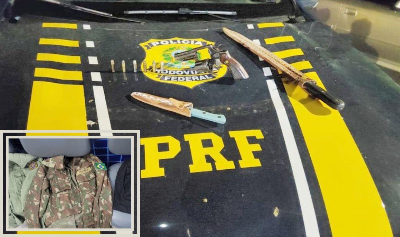MOTORISTA É DETIDO COM ARMAS E UNIFORMES DA POLÍCIA MILITAR E EXÉRCITO EM SALGUEIRO, PE