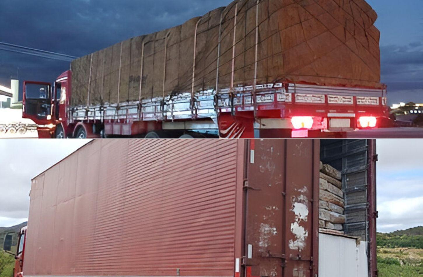 PRF APREENDE CAMINHÕES COM CARGA DE GESSO SEM NOTA FISCAL EM SALGUEIRO, PE