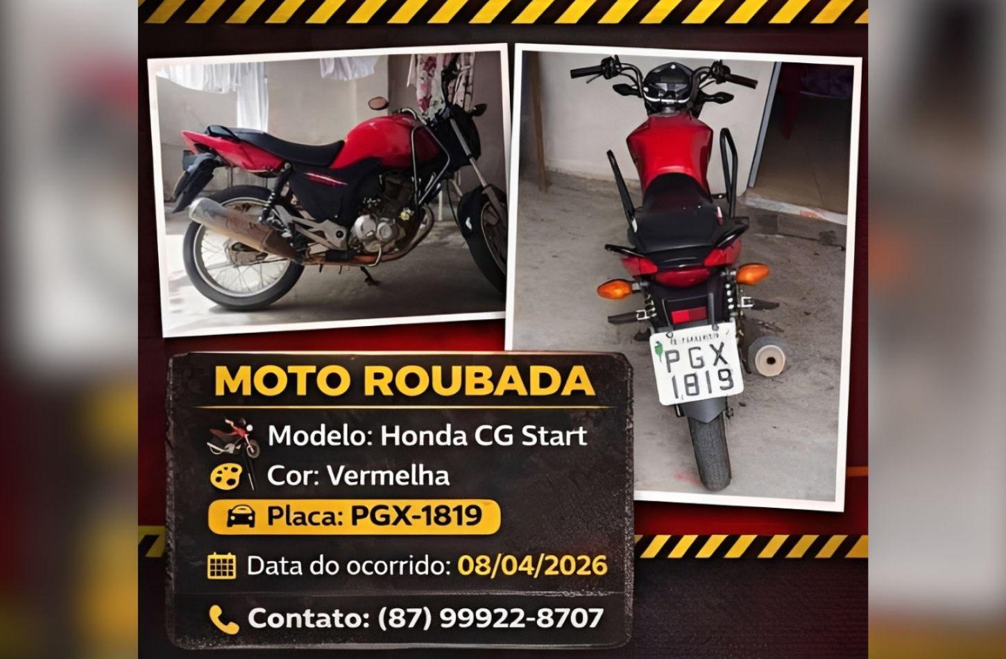 MOTO É ROUBADA EM TERRA NOVA-PE 
